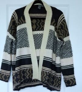 QUINN Open front South Western Crochet Chunky Knit Sweater Cardigan Size S